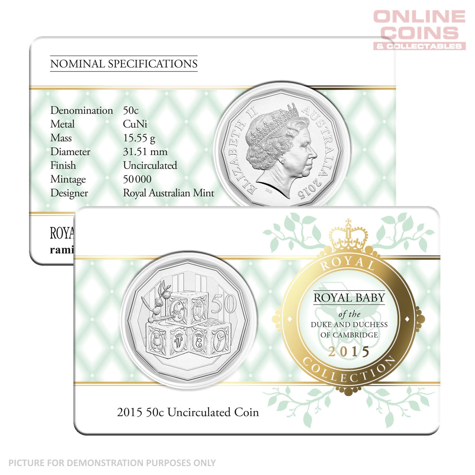 2015 50c Uncirculated Carded Coin - Royal Baby to the Duke and Duchess of Cambridge